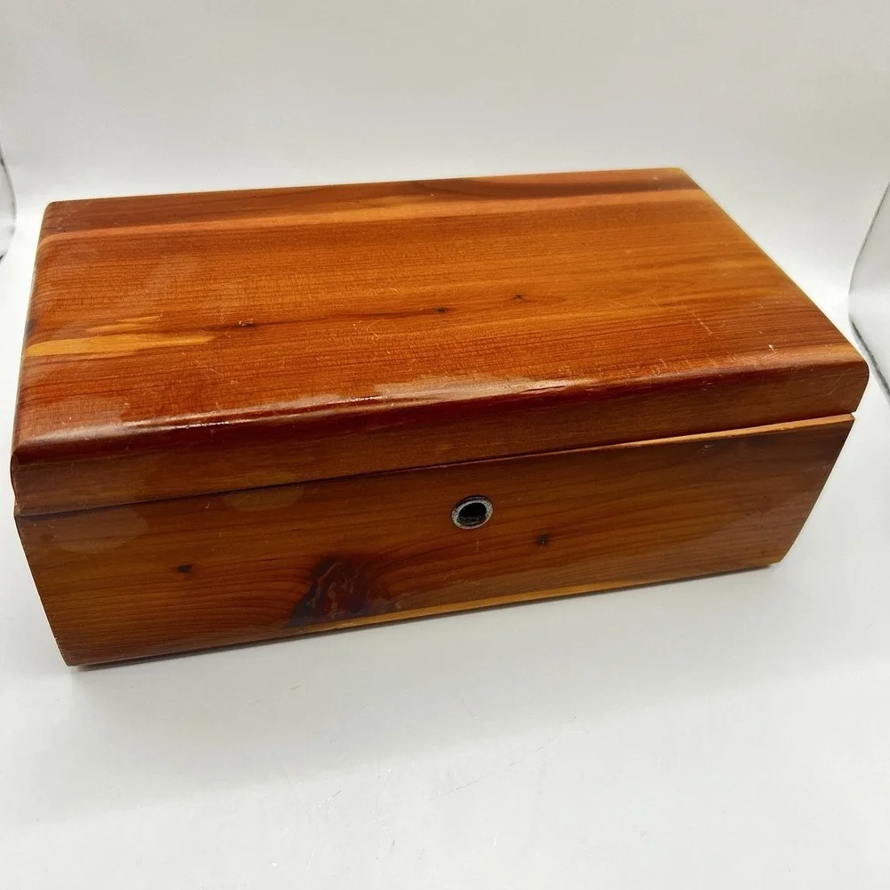 Vintage Miniature LANE Cedar Chest With Key Wood Jewelry Box 9x5x3.25